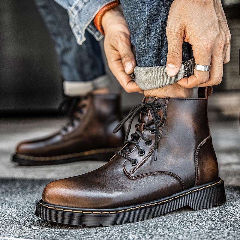 WAERTA Кожаные ботинки Мужские высокие британские ретро-винтажные ботинки Мягкие теплые ботинки Модные повседневные ботинки Зимние высококачественные ботинки