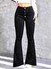 Черные эластичные джинсы с микро-клешем и множеством пуговиц в европейском стиле