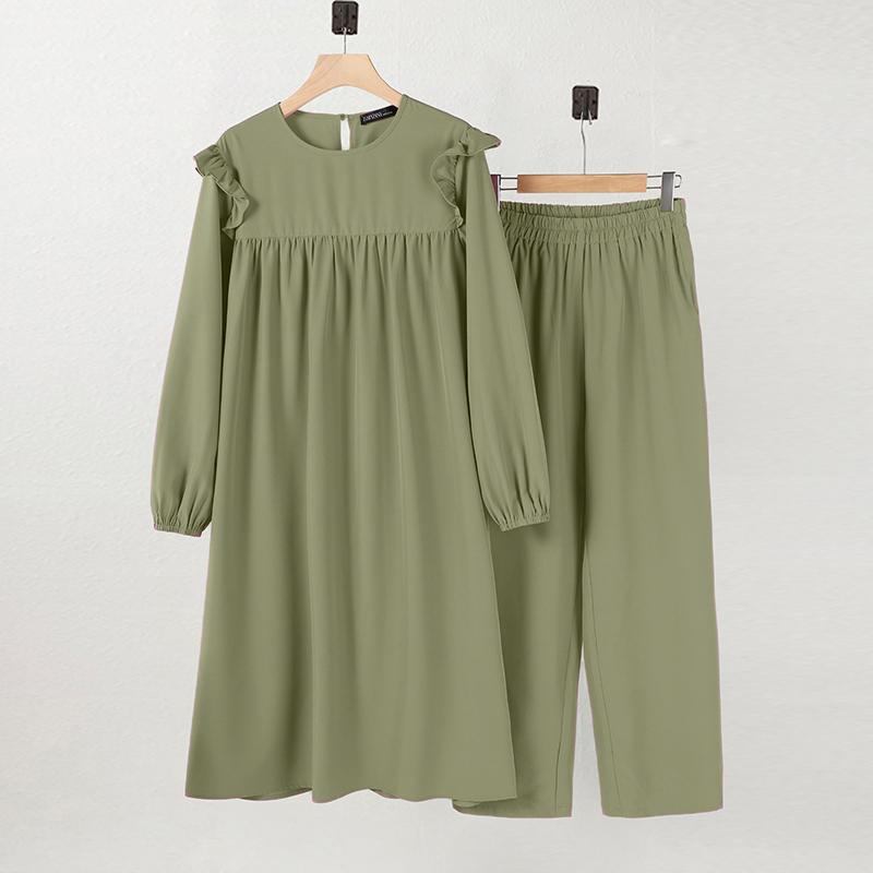 ZANZEA Женские длинные блузка и брюки в стиле ретро, повседневные комплекты из двух предметов