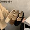 Winter Add Velvet Women Mary Jane Shoes Outdoor Comfort Thick Heel Concise Square Low Heels Shoes