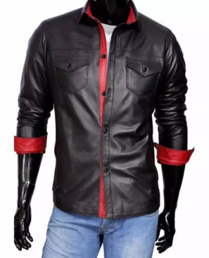 Men's Black Leather Shirt Genuine Lambskin Leather Stylish Handmade Party Casual