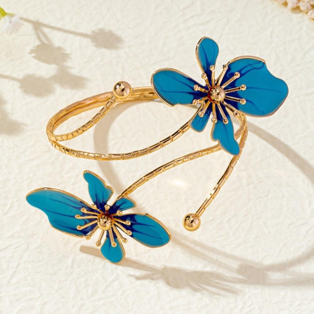 Adjustable Flower Bracelet Enamel Glaze Armband Fairy Open Arm Bangle Girls