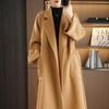 Женское очень длинное двустороннее пальто из 100% шерсти с поясом для осени и зимы