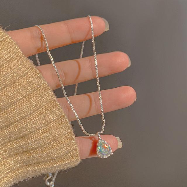 Jwer серебряный цвет лунный камень капля воды кулон свитер ожерелье Шарм для женщин и девочек Ins модные винтажные вечерние украшения в стиле панк подарки