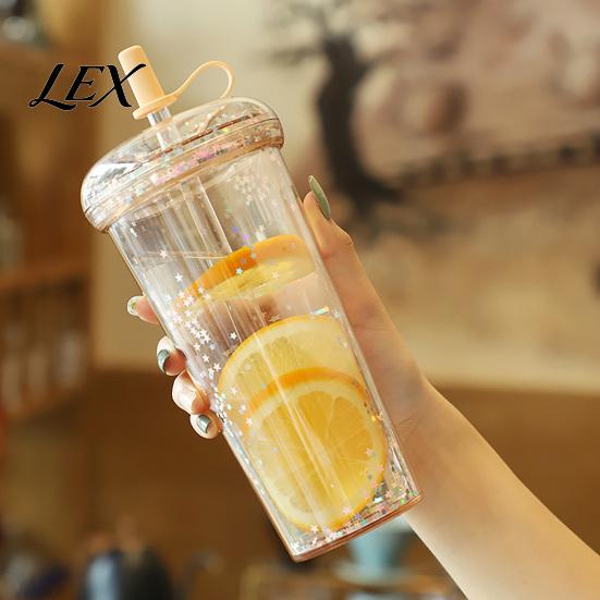 Reusable Bubble Tea Cup Transparent Straw Cup, with Sequins Decor And Leak Proof Outdoor Outing Water Container Lid, Plastic Sippy for Students Teens