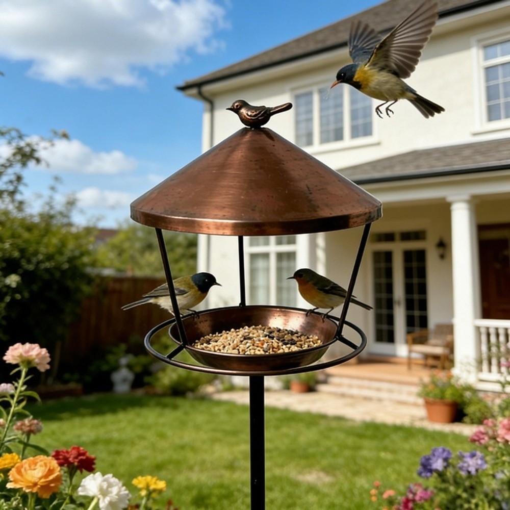 Weatherproof Standing Bird Feeder Anti-Waste Outdoor Bird Bath Iron Birdbath Stand Garden