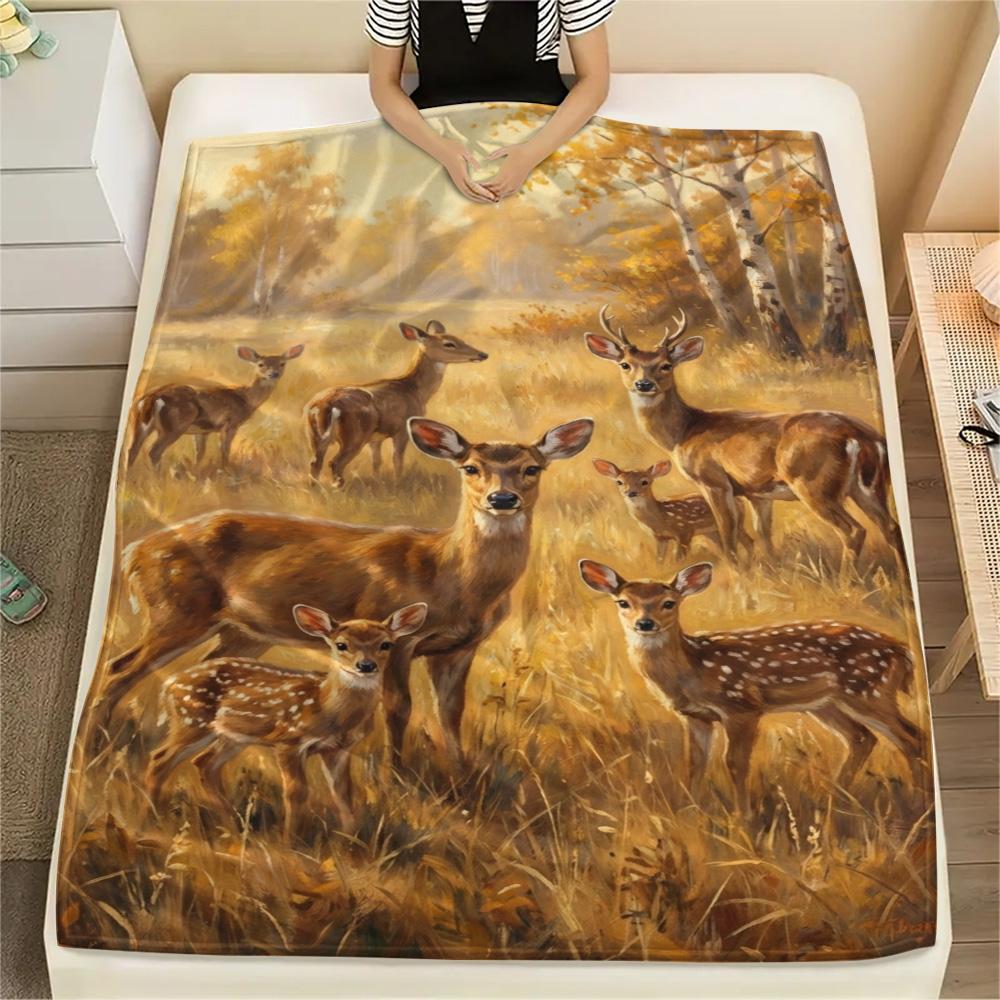 1PC Realistic illustration Print FlAannel Blanket, High quality Comfortable for All Seasons, Home Decor, Warmth and Comfort