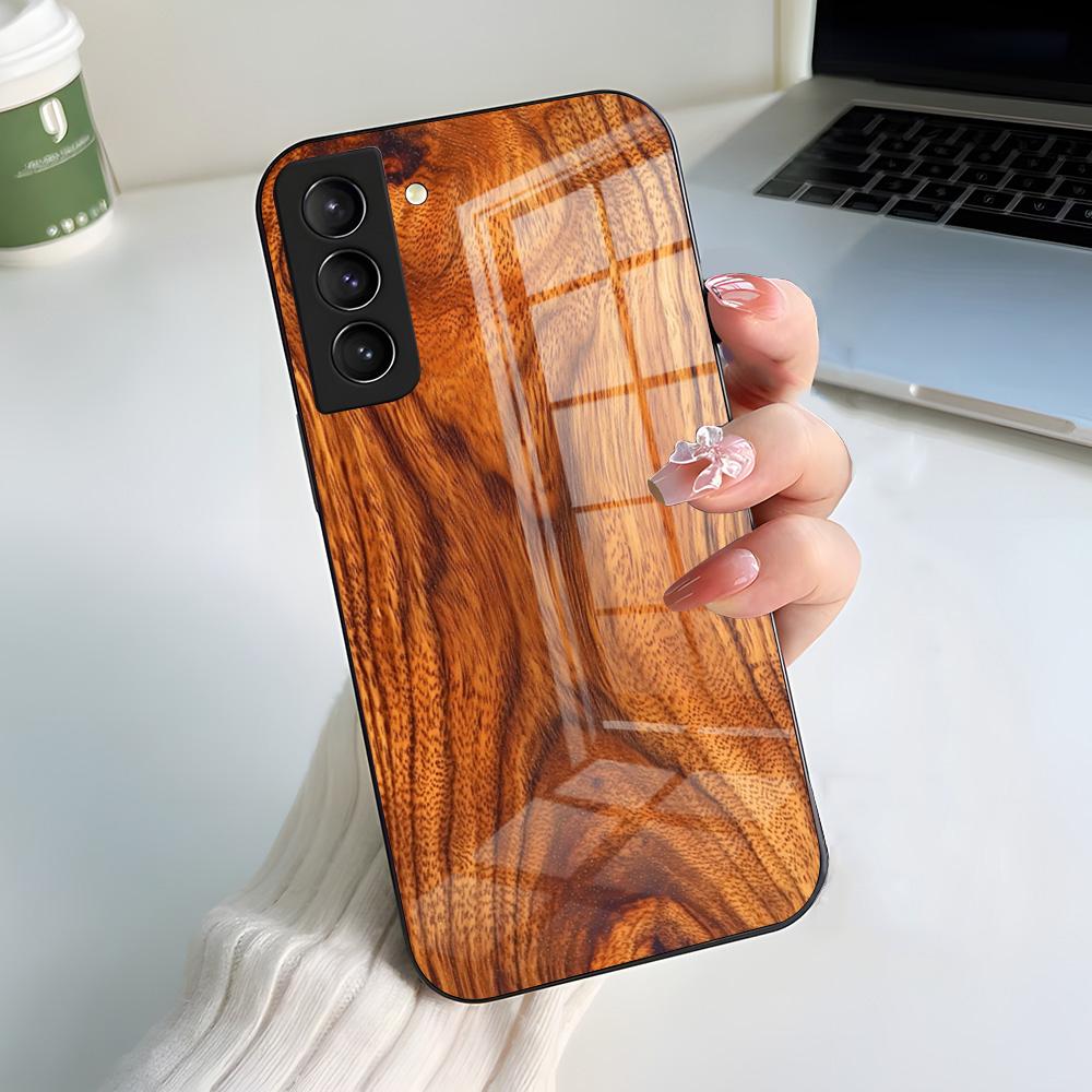 Чехол для телефона из натурального дерева для Samsung S26 S25 S24 FE S23 S22 S21 Plus S20 Ultra Note20Ultra Черная стеклянная крышка