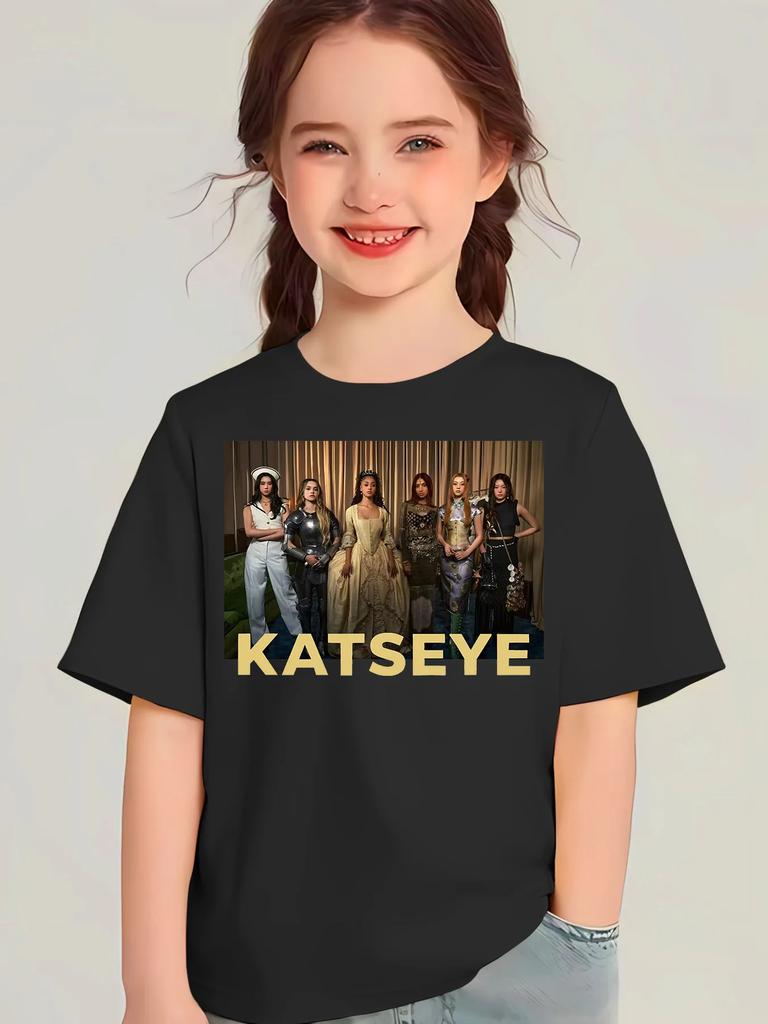 Retro Vintage KATSEYE Katseye TShirt Boys Girls Cotton Short Sleeve Fashion Cute Kids Tshirt Girl Y2K Tops Childrens Clothing