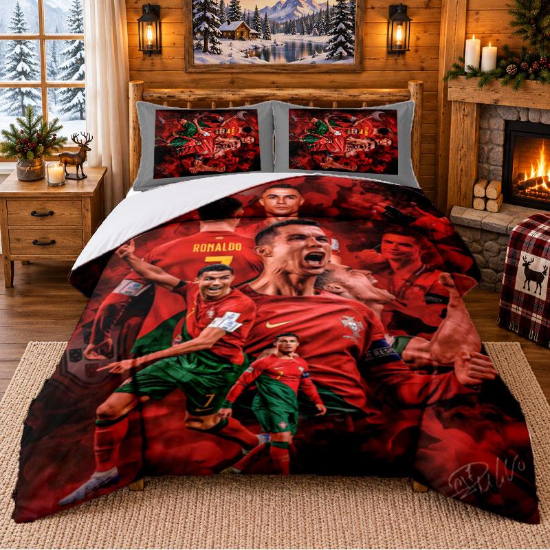 Cristiano Ronaldo Pattern Bedding 3Pcs Set Bed Sheet And Pillowcases For Indoor Bedroom
