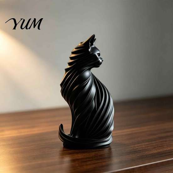 Creative Desktop Accessories for Study 3D Printed Cat Sculpture, Modern Style Matte Statue, Black Minimalist Animal Art Room Decor And White