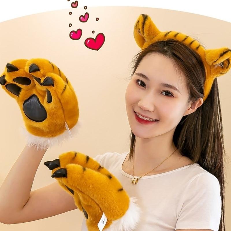 1/2/4Pcs Tigeres Costume Set Tigeres Ears Headband Tail Paw Gloves Kids Halloween Christmas Party Animal Cosplay Costume