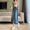 Spring and Summer Collision Denim Skirt Half-body Skirt  Women's Medium-length High-waisted Open A-line Skirt