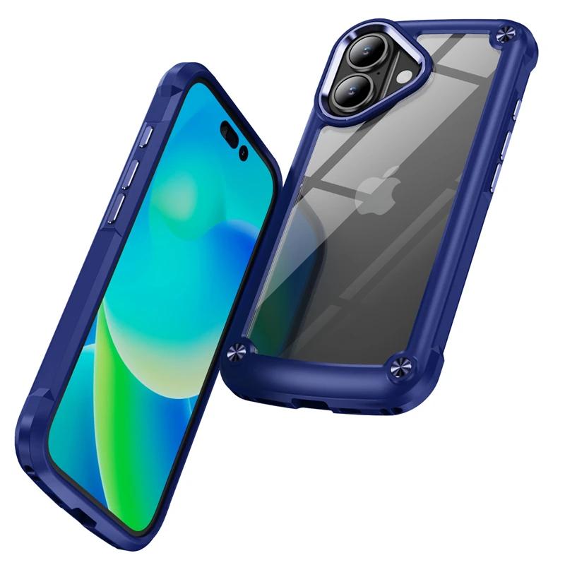 Прочный противоударный бронированный бампер для iPhone 16 15 14 13 12 11 Pro Max 16Plus с мягкой рамкой из ТПУ, гибридная прозрачная задняя крышка