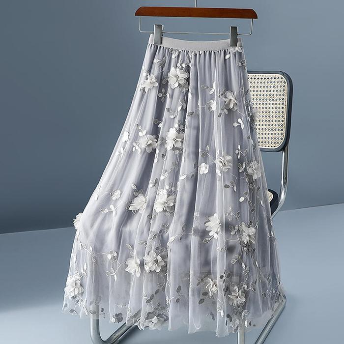 Женская весенне-осенняя юбка А-силуэта с высокой талией, двухслойная, из сетки с 3D-цветами, на все случаи жизни