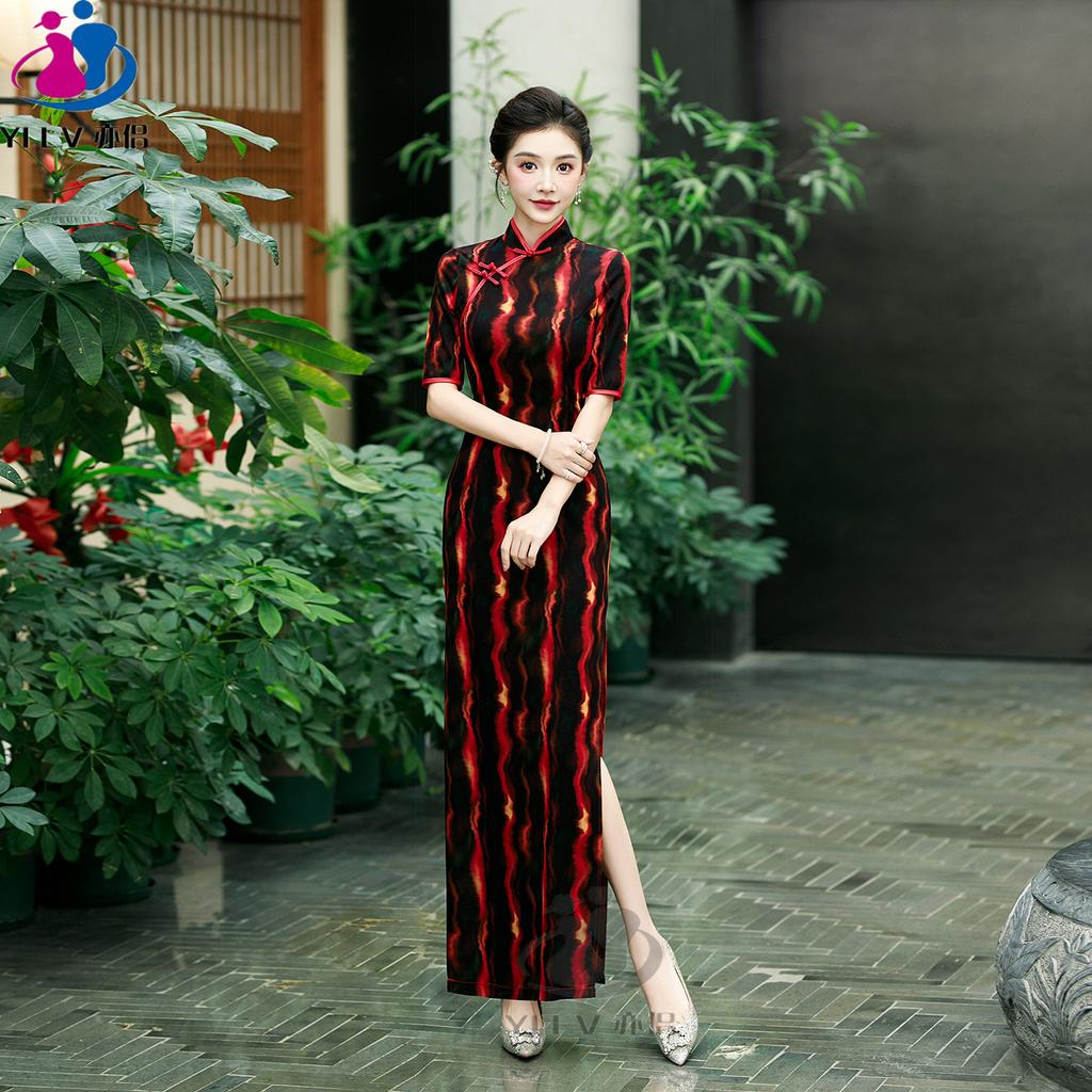 Plaid Republic of China style Chinese long improved cheongsam new young women retro slim daily performance