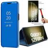 Case for Samsung Galaxy S23 Ultra - E.F.CONNECTION - Mirror Effect - Date/Time Display - Blue - 2 Tempered Glasses