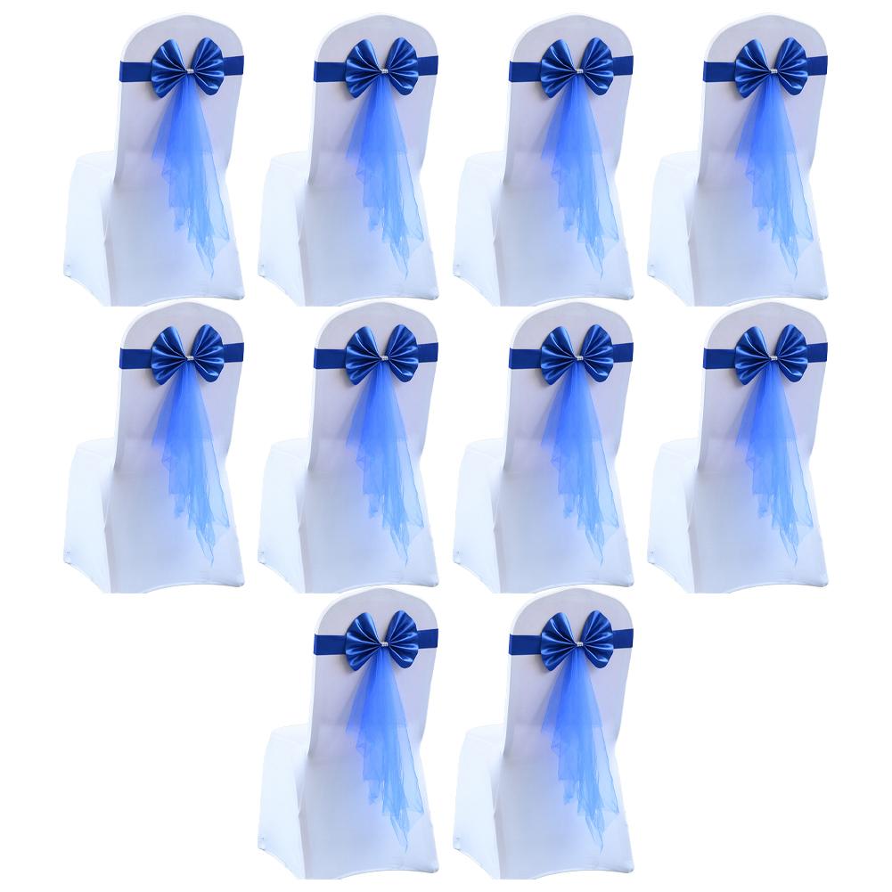 10Pcs Organza Chair Sashes Knot Bands Chair Bows For For Wedding Party Banquet Event Country Wedding Chair Decoration