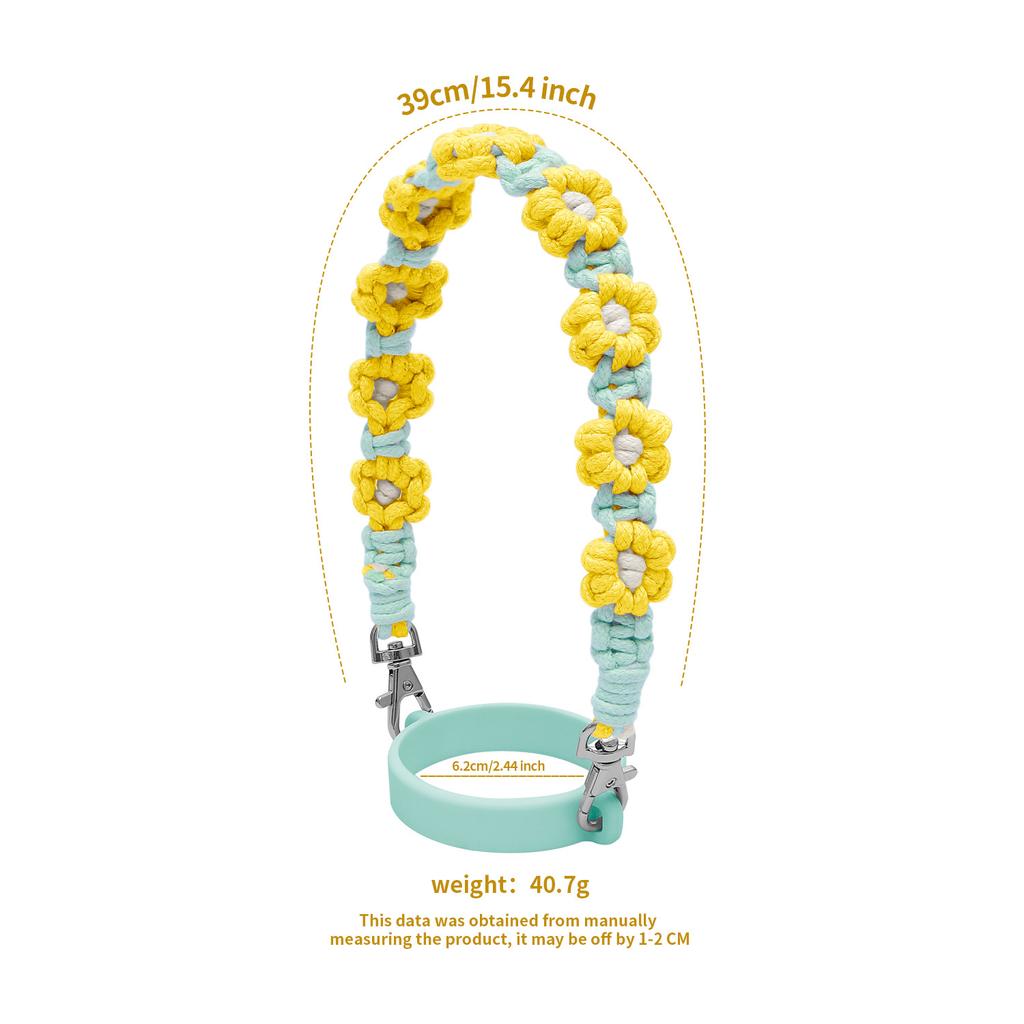 Handmade Macrame Daisy Drink Carrier with Adjustable Hand Strap Coffee Cup Sleeve Reusable Caddy for Boba Tumbler