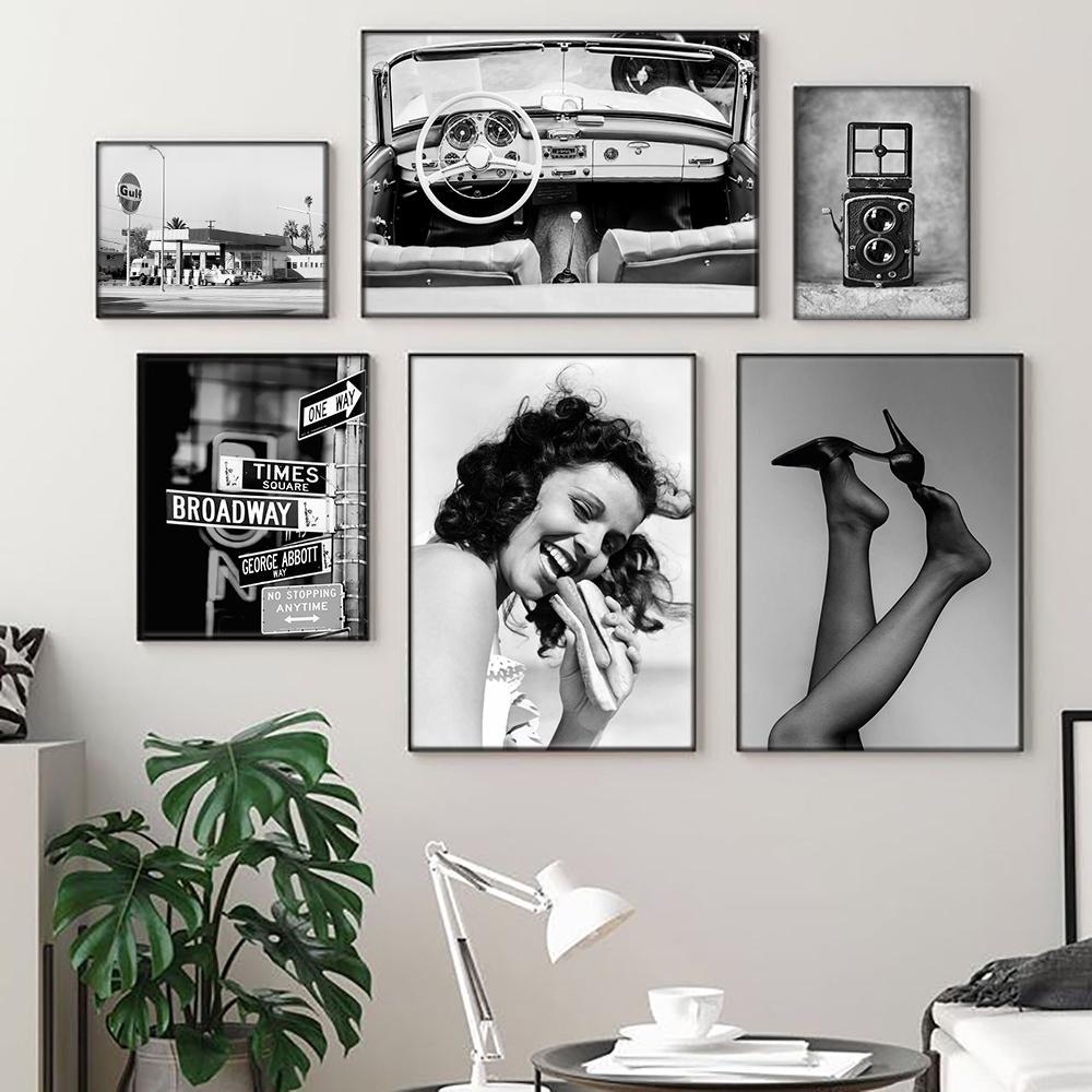 Модный Парижский брендовый постер с принтом звезды, собаки, автобуса, автомобиля, настенная живопись на холсте, черно-белая скандинавская картина для гостиной, домашний декор