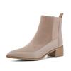 Women Autumn Winter Ankle Boots Genuine Leather Stitching Chelsea Thick Heels Boots Pointed Toe Shoes