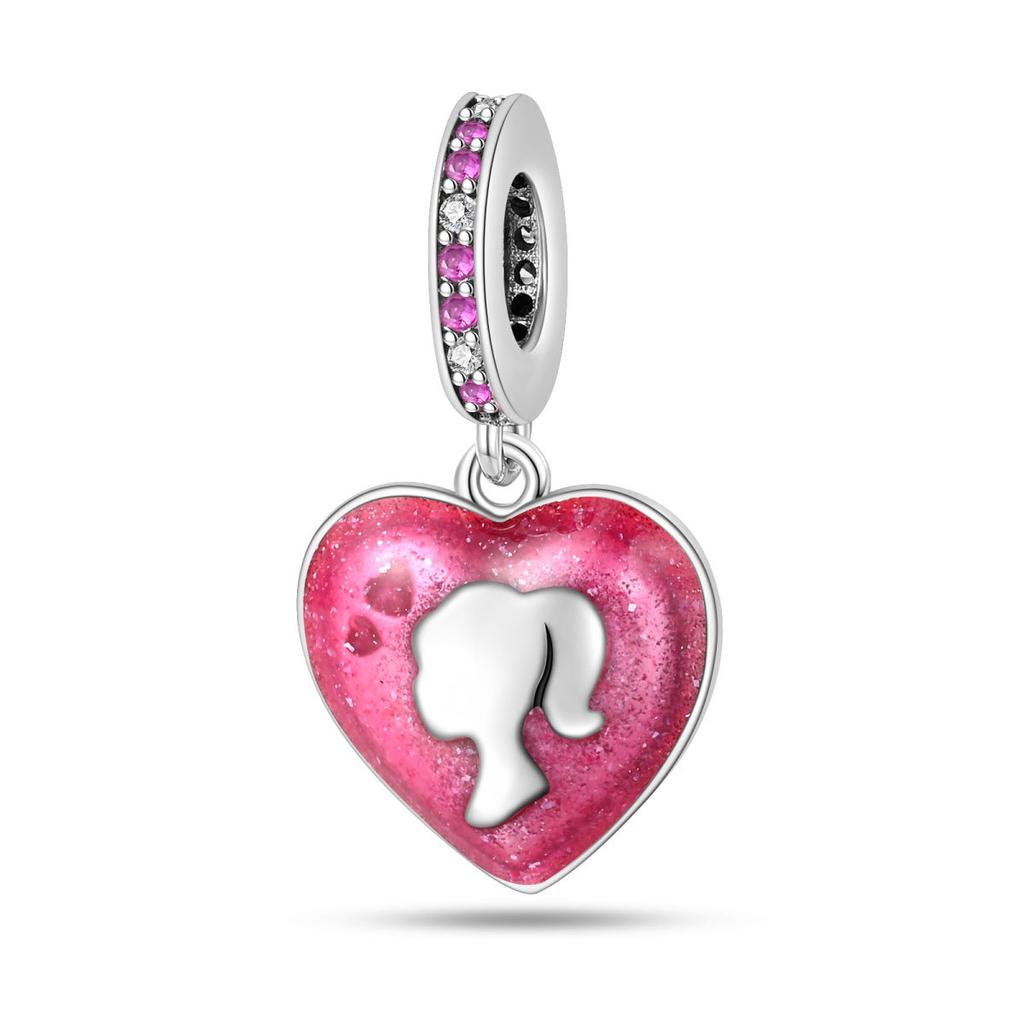 2026 Barbie Pink Girl Heart DIY Jewelry Accessories Bracelet 925 Silver Charm Beads