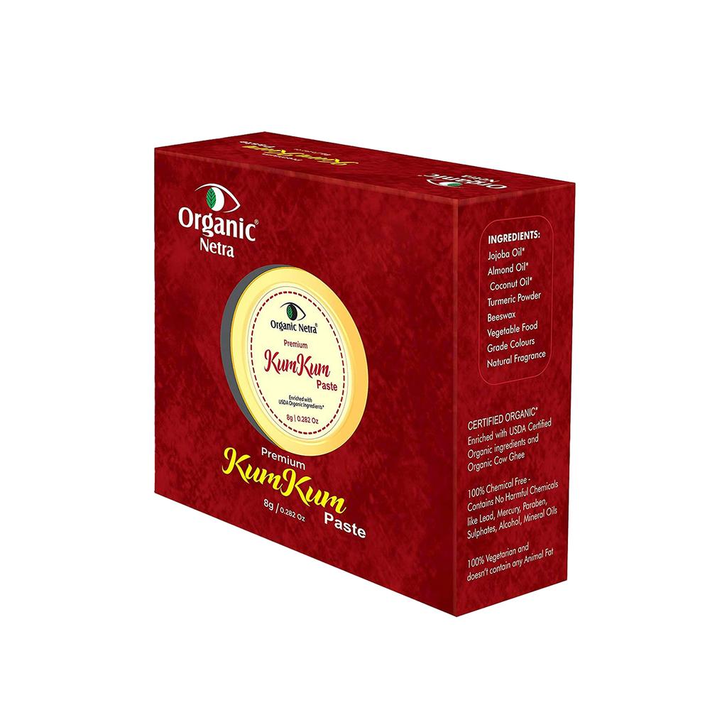 Organic Netra Premium Kumkum (Sindoor) Paste Waterproof Natural Organic Red Color 0.2 Oz