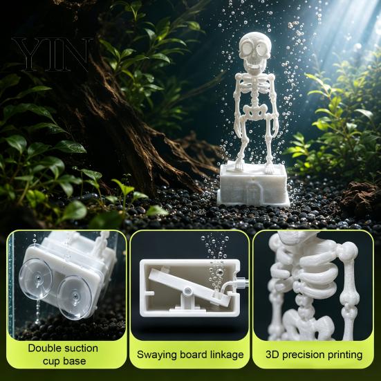 Freshwater Fish Tank Ornament Dancing Skeleton Aquarium Bubbler, Air Driven Dynamic Ornament, Funny Bubbler Seawater Decor with 1m Tube And