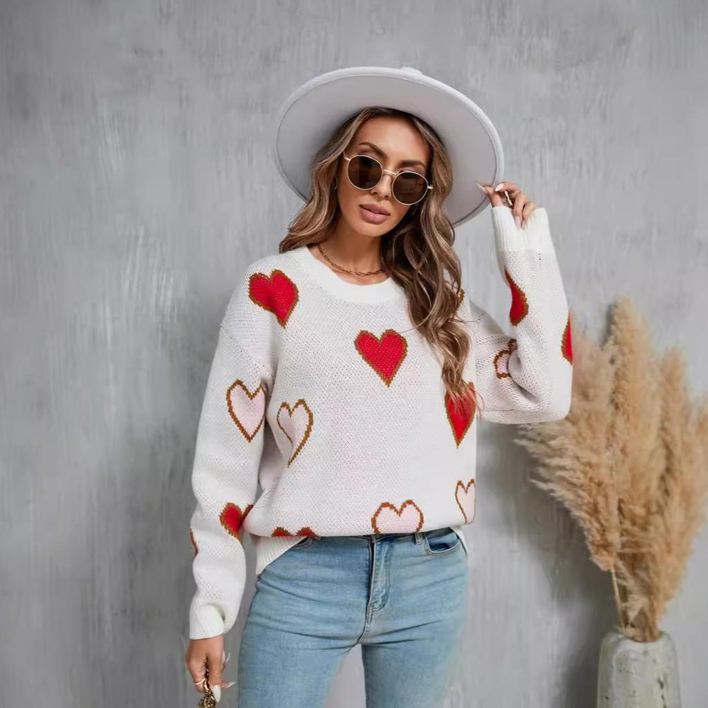 Осенне-зимний женский свитер Clash Corlor Love Heart Peach Sweater