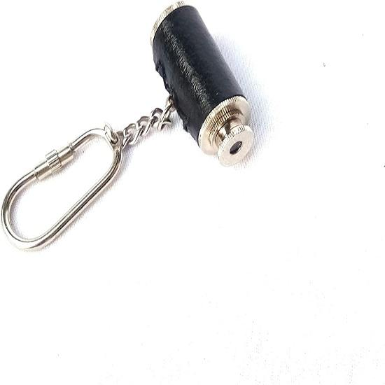 Telescope Key Chain Ring, Nickel Finish Leather Keychain Rings for Keys Nautical Gift, Black,