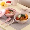 Набор бытовых мисок, ложек и палочек для еды с крышкой для быстрого приготовления, 3 шт. миска из пшеничной соломы, миска для лапши быстрого приготовления, кухонная посуда