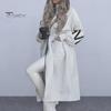 Women Winter Coat with Hood And Side Pockets Patchwork Knitted Sleeves Outerwear Letter Pattern Loose Mid Length Drawstring Waist Solid Color Overcoat