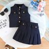 Girls' Pink Vest & Pleated Skirt 2Pcs Casual Outfit