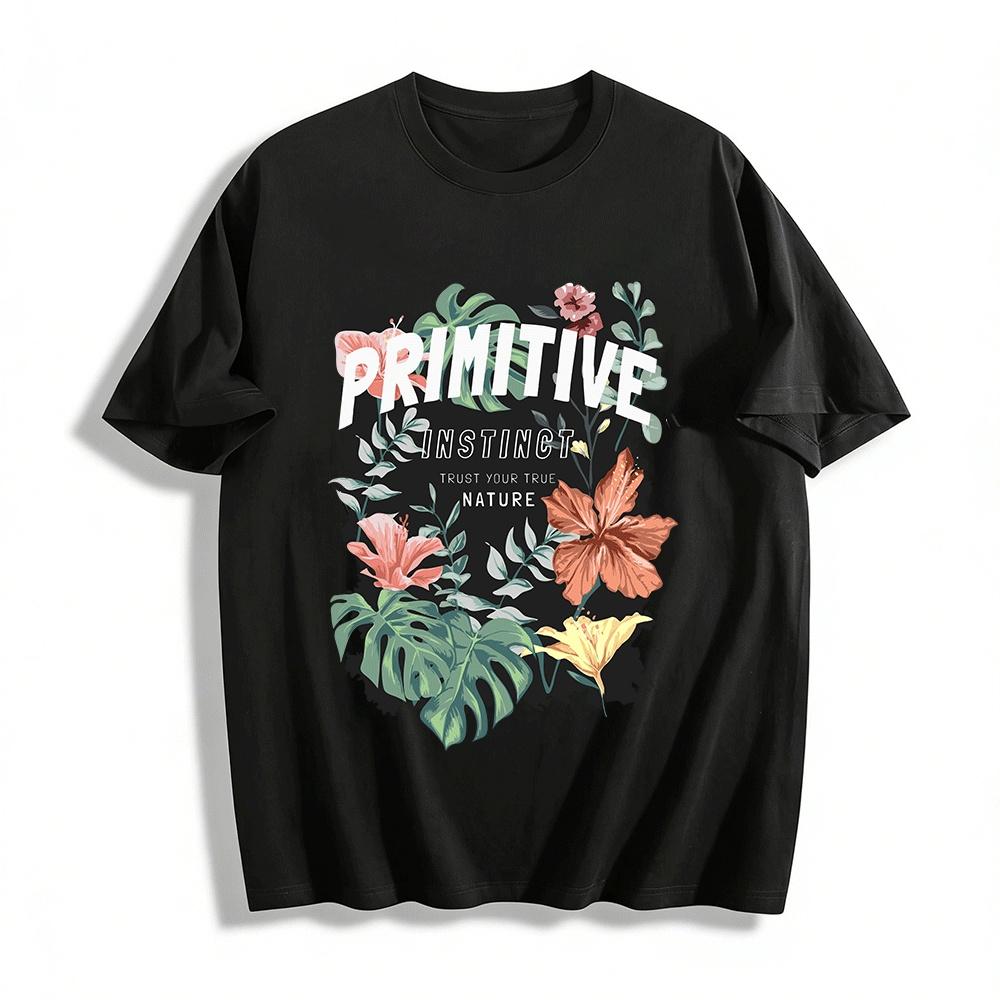 Primitive Instinct Футболка с тропическим цветочным принтом Повседневная футболка Из чистого хлопка