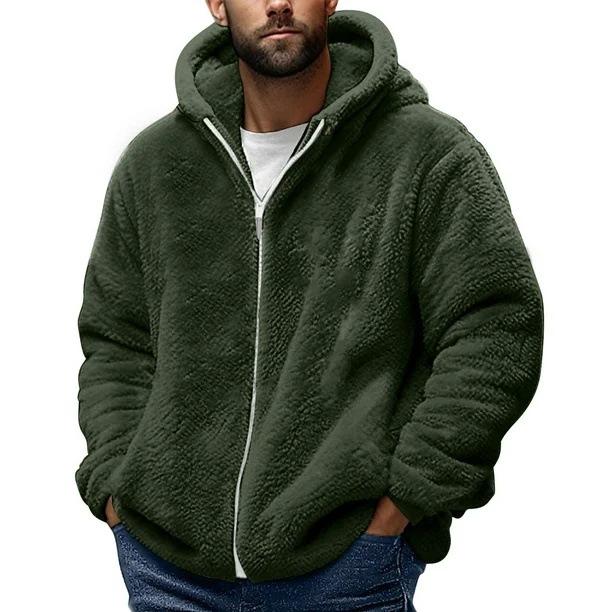 Men's Fashion Solid Color Patchwork Sweatshirt Loose Double-sided Velvet Warm Jacket Zipper Outerwear