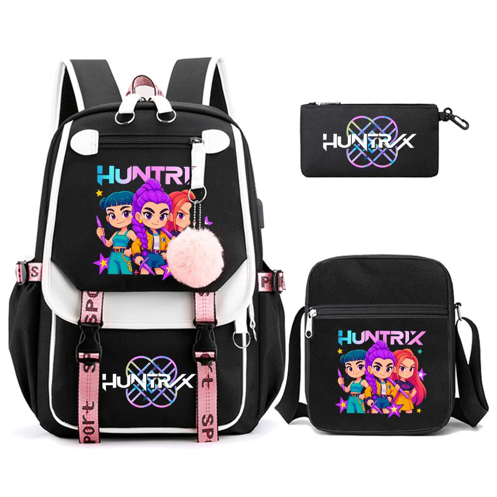 3Pcs/set Anime Cute Kpop Demon Hunters Printed Backpack with Shoulder Bag Pencil Case for Teenager Girl Boy Bookbag Large Capacity Travel Bag Kid Gift