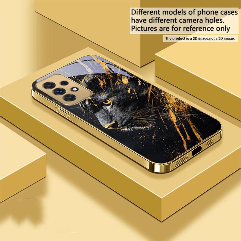 Черная Пантера рычит для Samsung A73 A72 A71 A42 A56 A55 A54 A53 A52s A52 A51 A36 A35 A34 A33 A32 16 14 Золотой стеклянный чехол для телефона