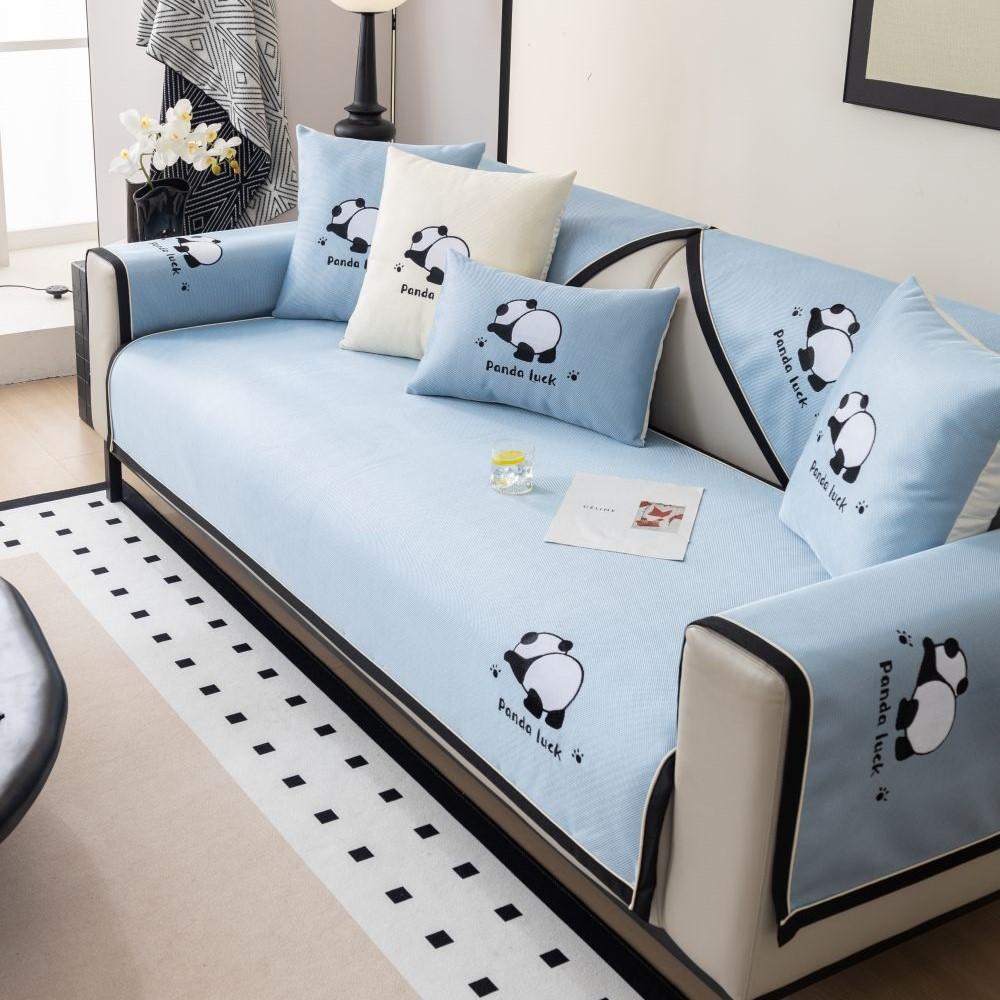 Living Room Anti-slip Panda Embroidery Sofa Cover Summer Ice Silk Sofa Cushion Cover Slipcover Funda Sofa