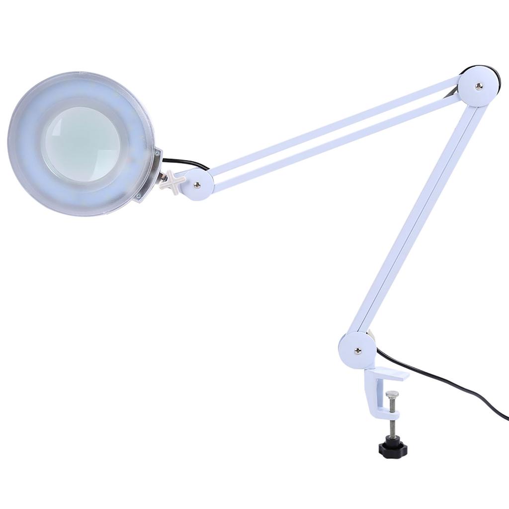 Hand‑free White Magnifying Glass With Light Magnifier Desk Lamp With Clamp And Base Holder