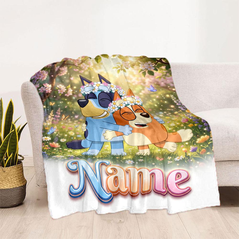 Bluey's Playful Pals Personalized Name Blanket Multi-purpose Personalized Blanket Soft & Cozy Versatile for Office Chair Picnics Sofa Bed