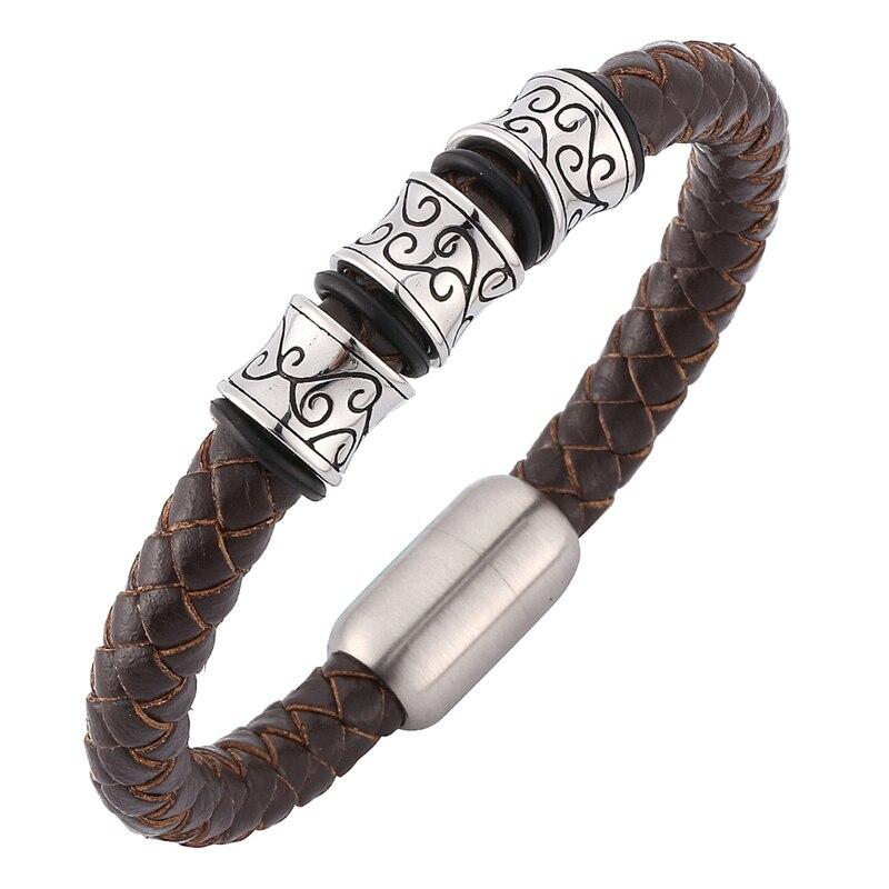 Fashion Men Jewelry Leather Bracelet Viking Charm Stainless Steel Cuff Bracelets With Strong Clasp Fashion Bangles