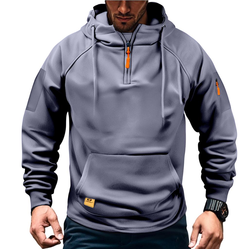 Men'S Sports Leisure Half Zipper Multiple Pockets Hooded Hood Hoodie