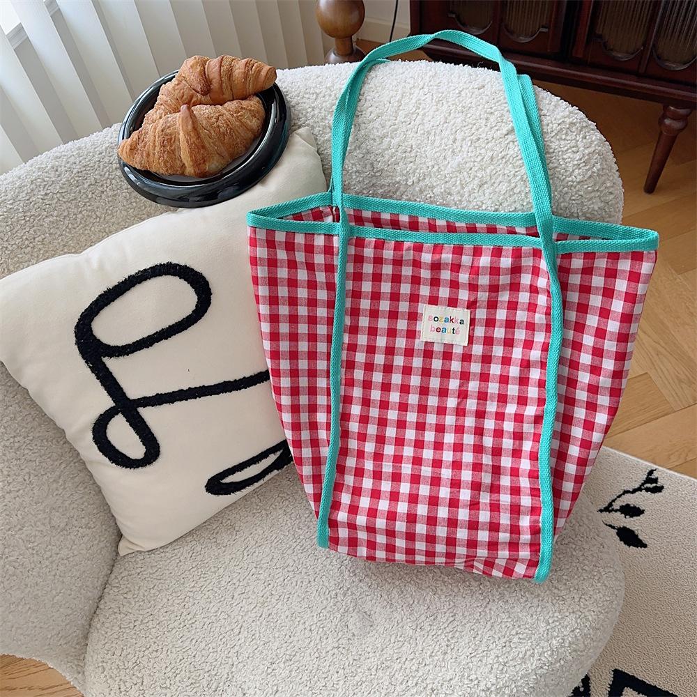 Винтажная клетчатая сумка через плечо Холщовые сумки для женщин Сумки-тоут большой вместимости для женщин Сумка для книг для студенток