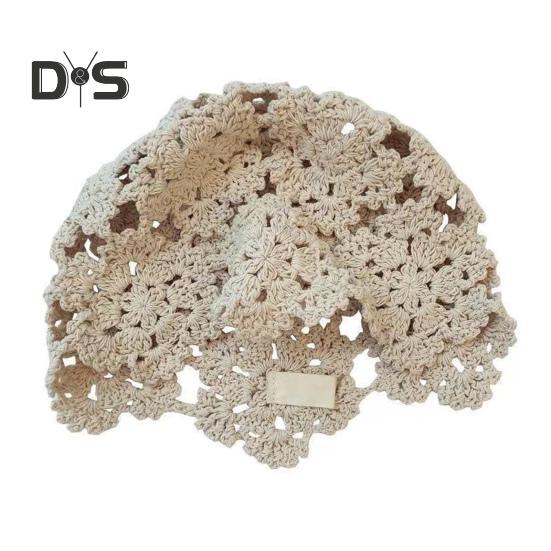 Женская вязаная шапка с ажурным узором крючком, дышащая шапка ручной работы, уличная одежда для работы на открытом воздухе