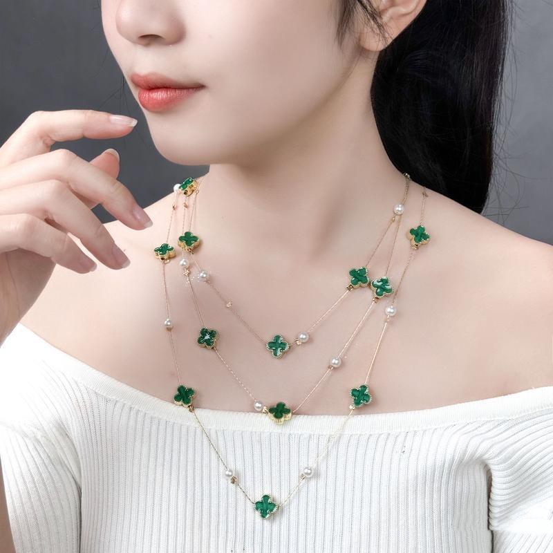 Семнадцать цветов Четырехлистный клевер Капля масла Четырехлистный клевер 170 см Длинная женская цепочка для свитера Осень и Зима Новое ожерелье