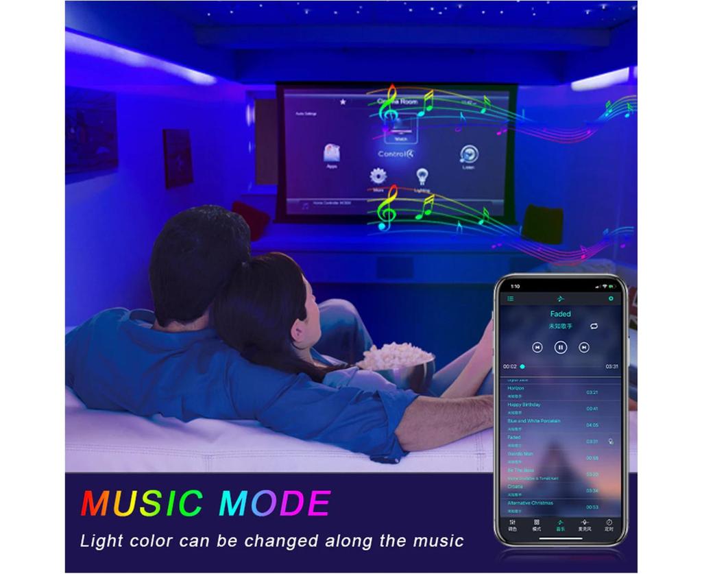 5M Smart RGB LED Strip Lights with App Control and Music Sync for Home Kitchen TV Party