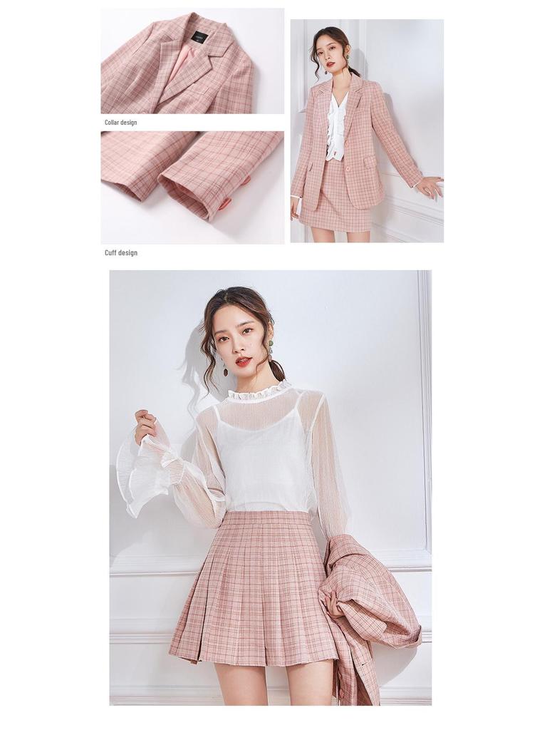 Plaid Yarn-Dyed Stretch Polyester Fabric for Women's Spring/Autumn Suits, Shirts, and Dresses.