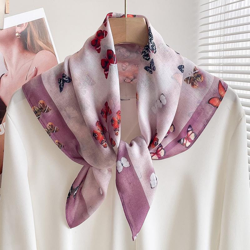 Women S Thin Cotton Linen Pink Rainforest Square Neck Scarf