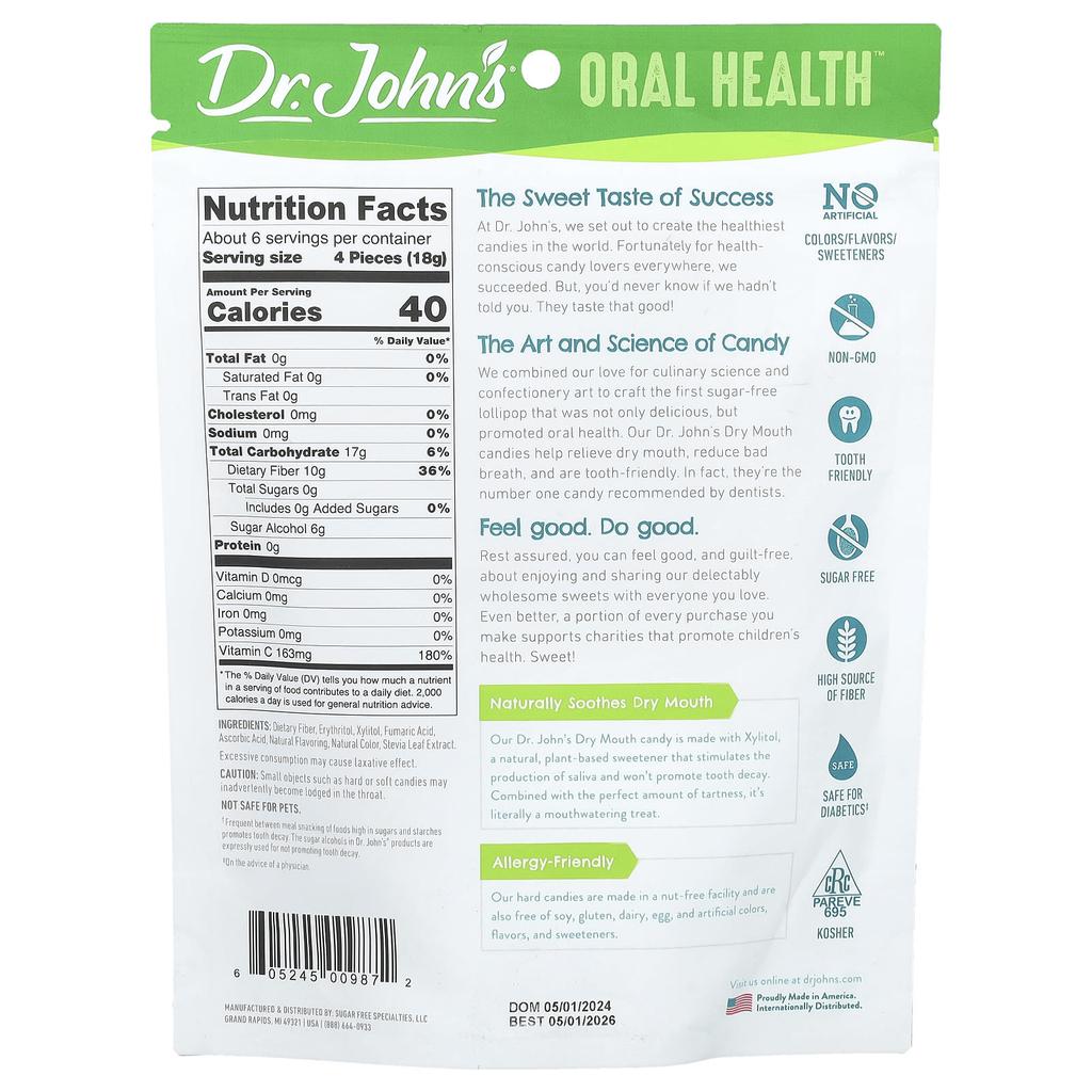 Dr. John'S Healthy Sweets, Oral Health™, Dry Mouth Remedy, + Xylitol, Orange, 24 Individually Wrapped Lozenges, 109G (3.85Oz)