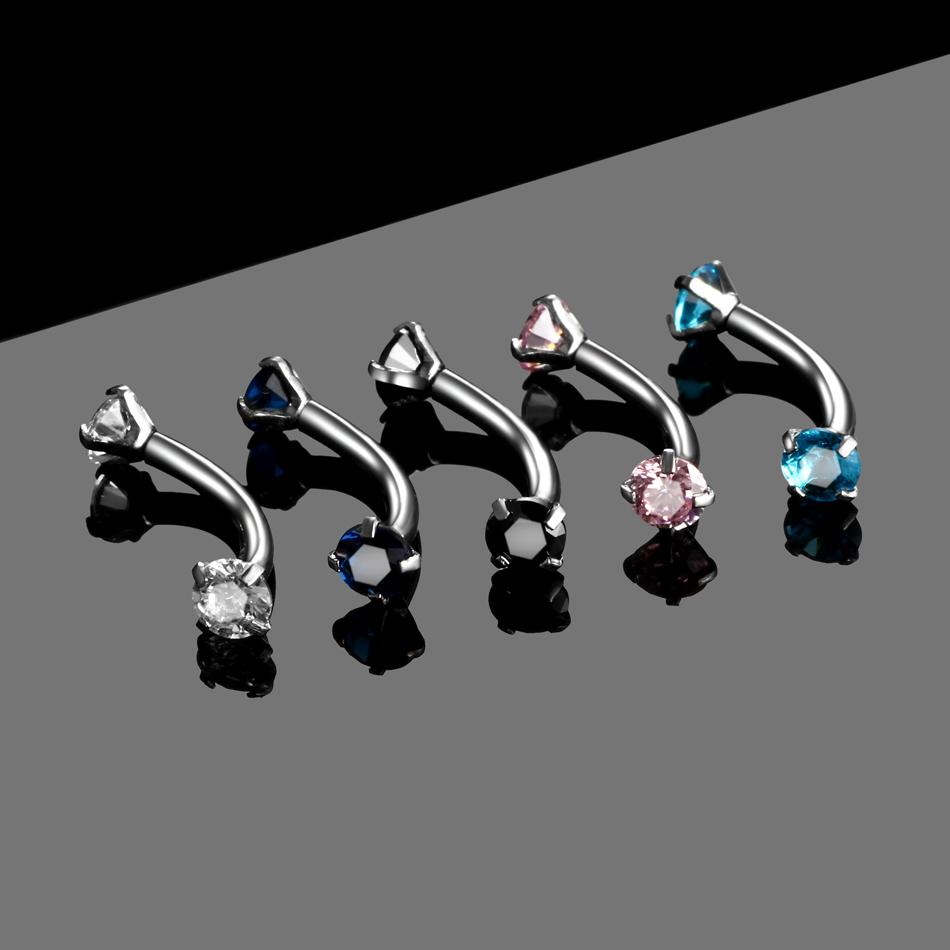 1PC Steel Crystal Gem Eyebrow Ring Tragus Helix Rook Earring Piercings Curved Banana Piercing Lip Helix Rings Jewelry 16G